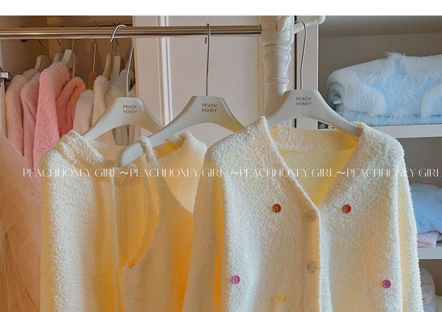 Pajama Set: V-Neck Dotted Cardigan + Pants + Tank Top Product Image