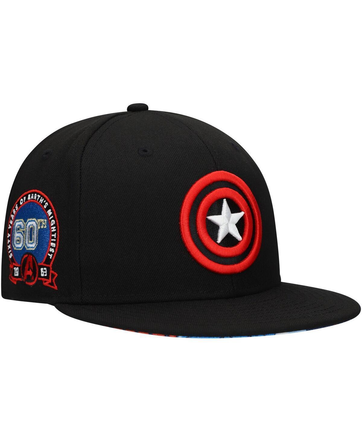 Mens Black Captain America Marvel 60th Anniversary Snapback Hat Product Image