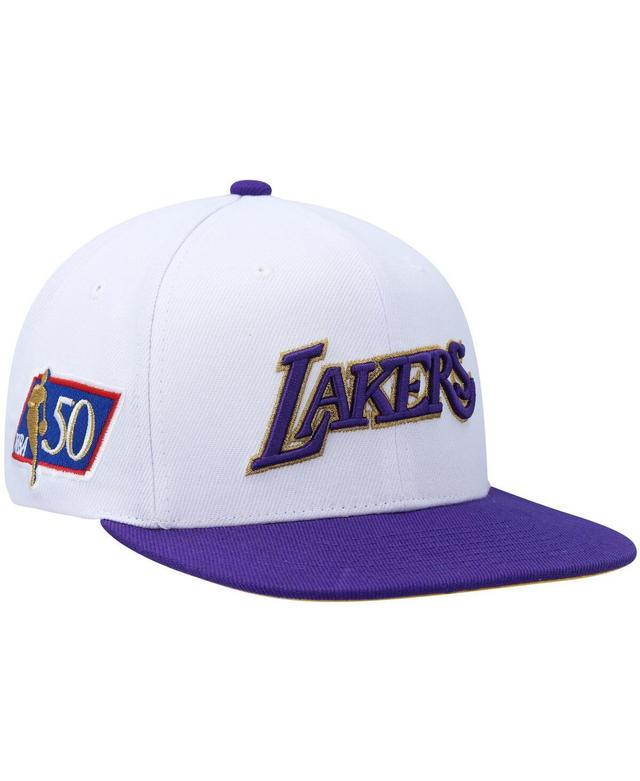 Mens Mitchell & Ness White and Purple Los Angeles Lakers Hardwood Classics 50th Anniversary Snapback Hat - White Product Image