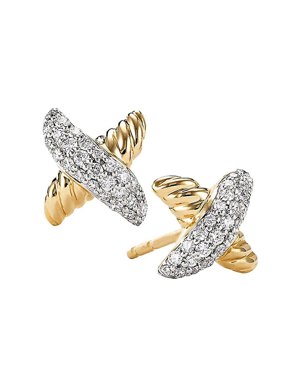 Womens X Earrings with Diamonds in Gold Product Image