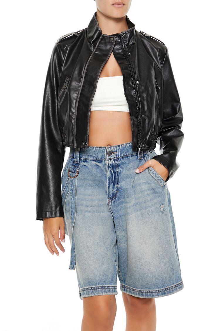 Cropped Faux Leather Moto Jacket | Forever 21 Product Image