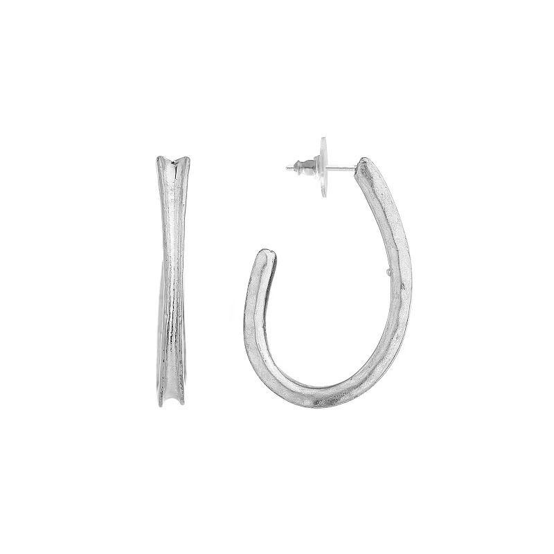 Bella Uno Worn Silver Hammered J-Hoop Earrings, Womens, Gold Tone Product Image