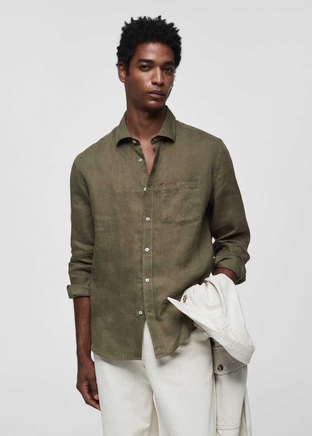 MANGO MAN - Classic fit 100% linen shirt khakiMen Product Image