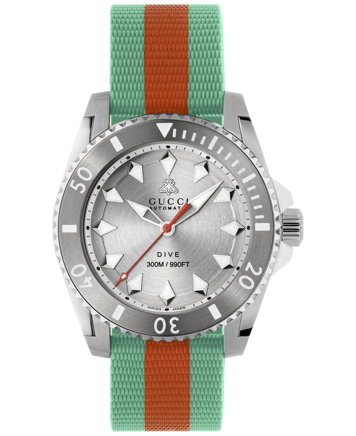 Gucci Mens Swiss Automatic Dive Red & Green Rubber Strap Watch 40mm - Stainless Steel / Green Red Green Strap Product Image