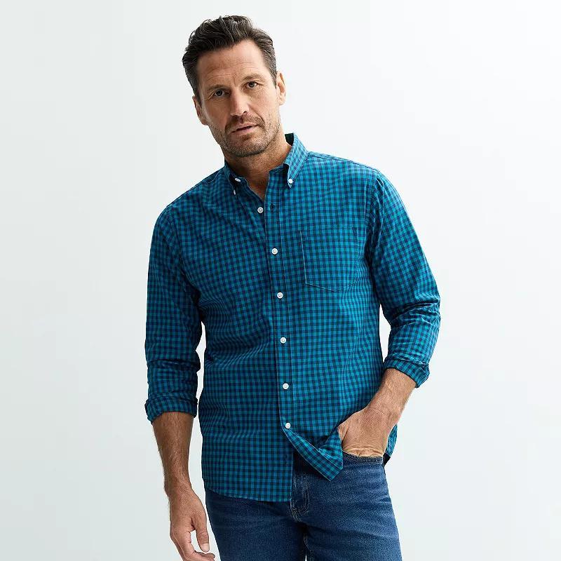 Mens Sonoma Goods For Life Long Sleeve Perfect Length Button-Down Shirt Blue Gingham Product Image