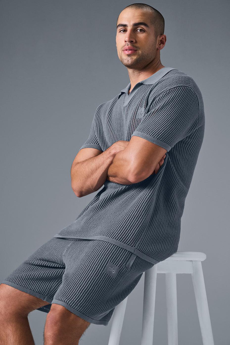 Open-Knit Polo - Steel Grey Male Product Image