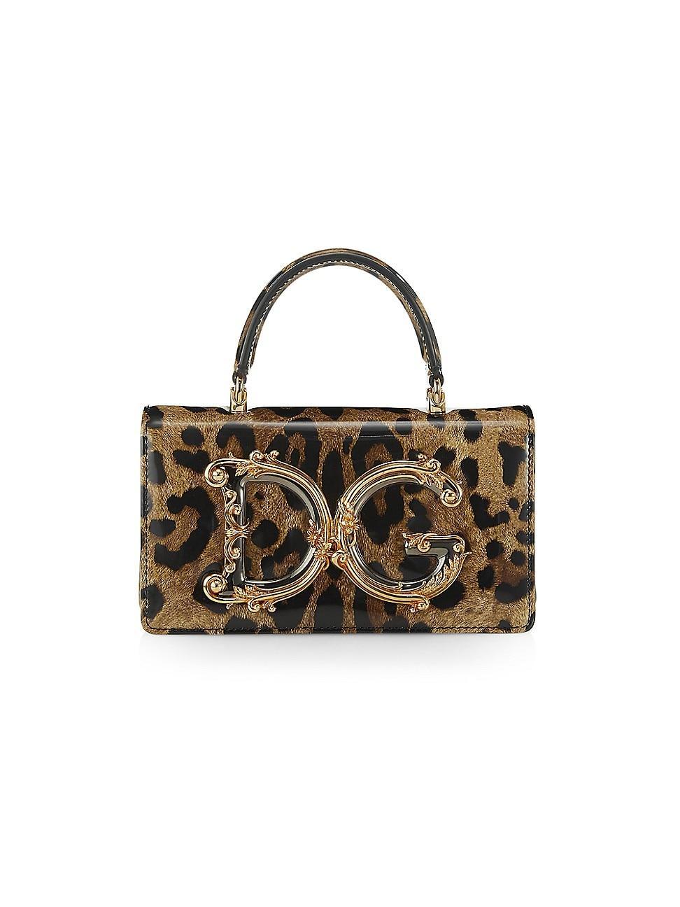 Womens DG Leopard Leather Top-Handle Bag Product Image