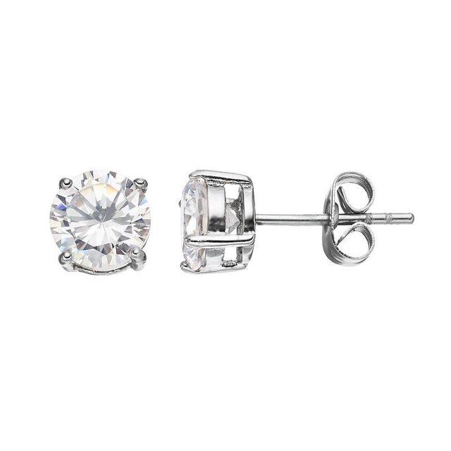 Mens Stainless Steel Cubic Zirconia Round Stud Earrings Product Image