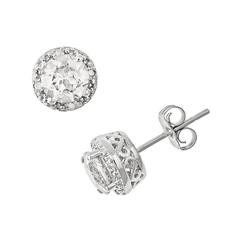 Celebration Gems Sterling Silver Garnet and Diamond Accent Frame Stud Earrings, Womens Product Image