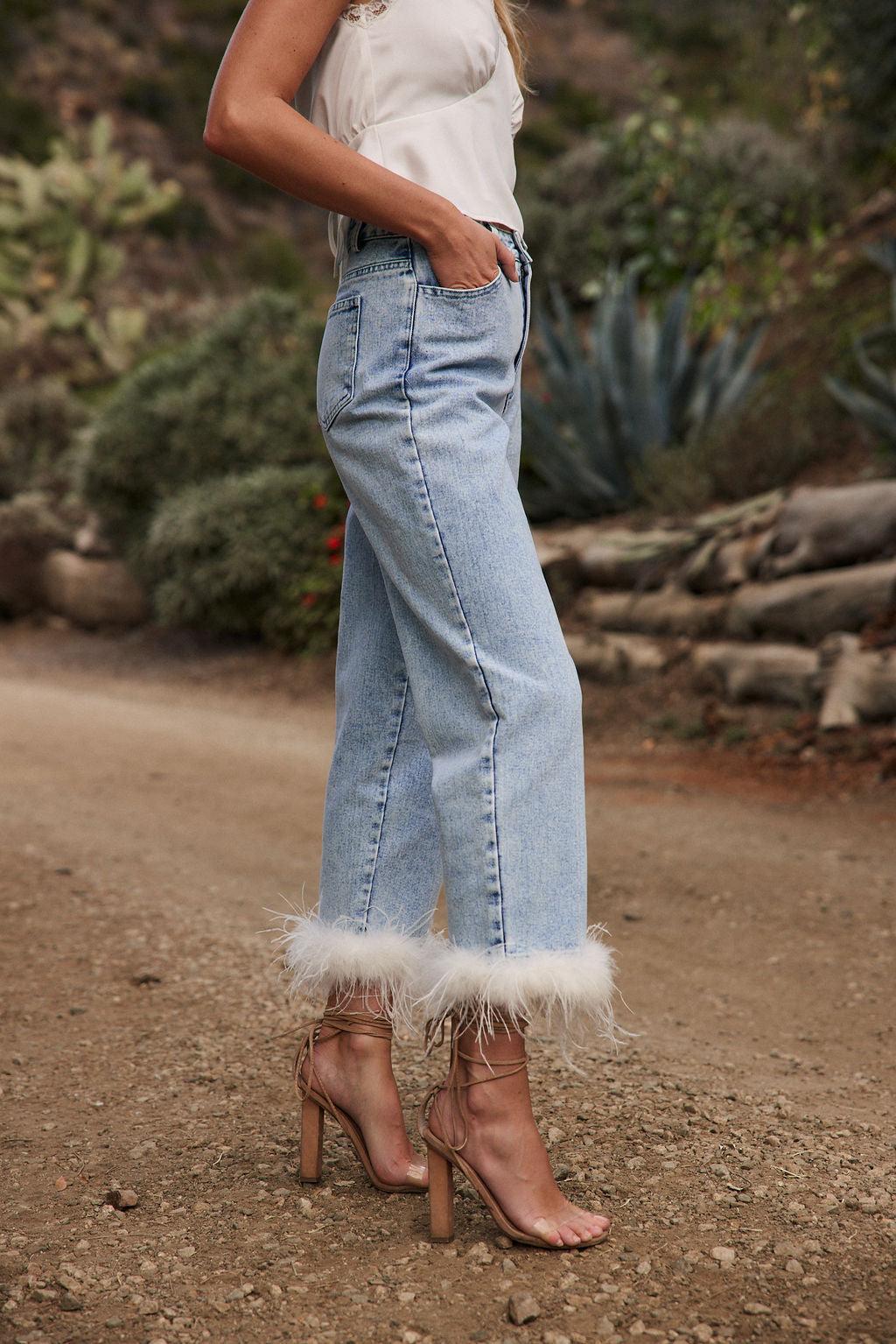 Addison Faux Feather Trim Jeans Product Image