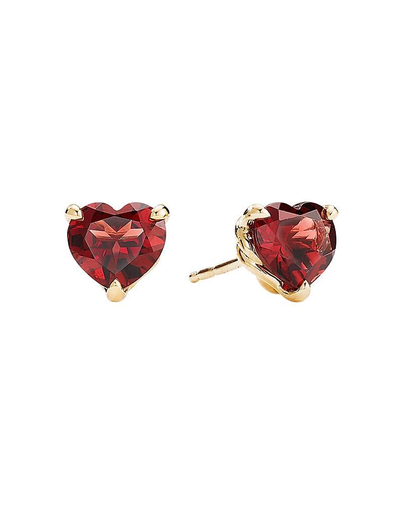 Womens Chatelaine Heart Stud Earrings in 18K Yellow Gold with Garnet Product Image