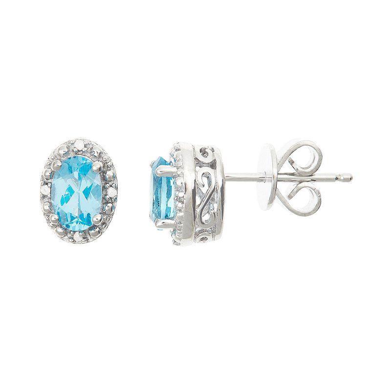 Swiss Blue Topaz (1-1/8 ct. t.w.) and Diamond Accent Stud Earrings in Sterling Silver Product Image