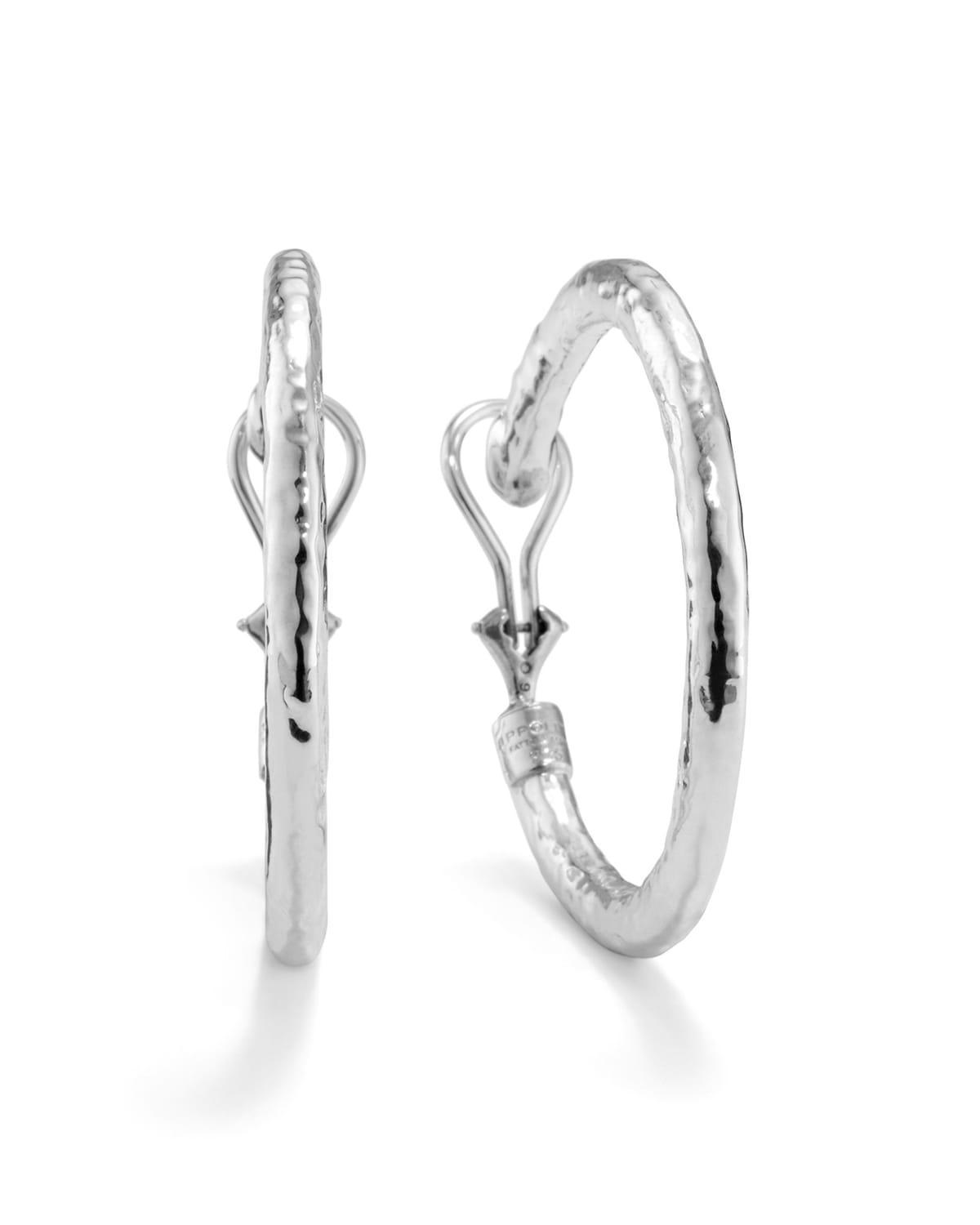 Womens Classico Medium Sterling Silver Hammered Hoop Earrings Product Image