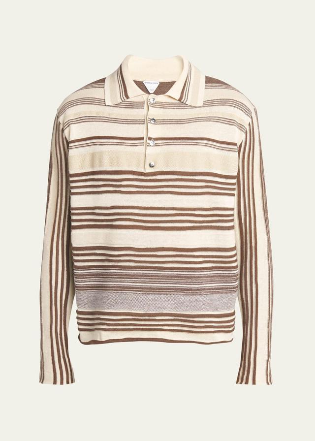 Men's Striped Linen-Blend Polo Shirt Product Image