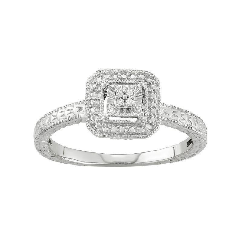 Sterling Silver Diamond Accent Square Halo Ring, Womens Product Image