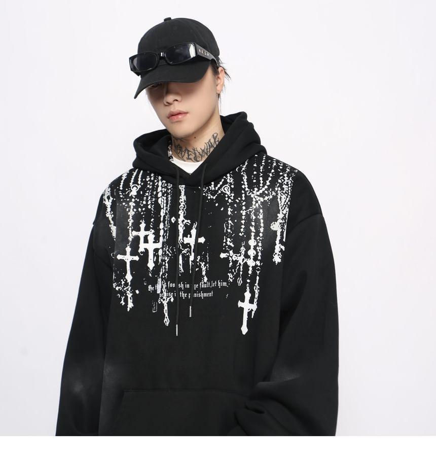 Cross Print Oversized Hoodie Product Image