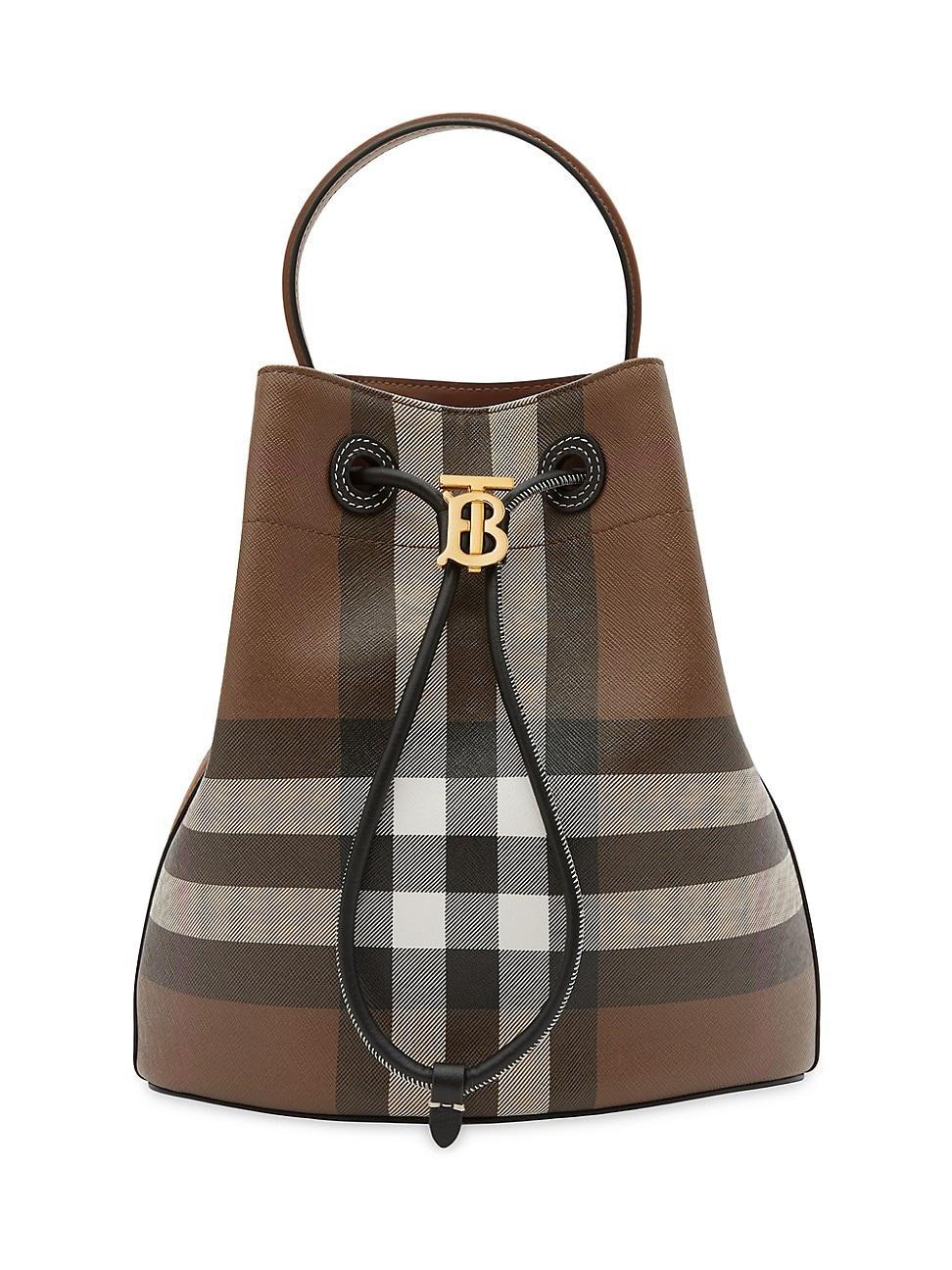 Womens Check & Leather Small TB Bucket Bag Product Image