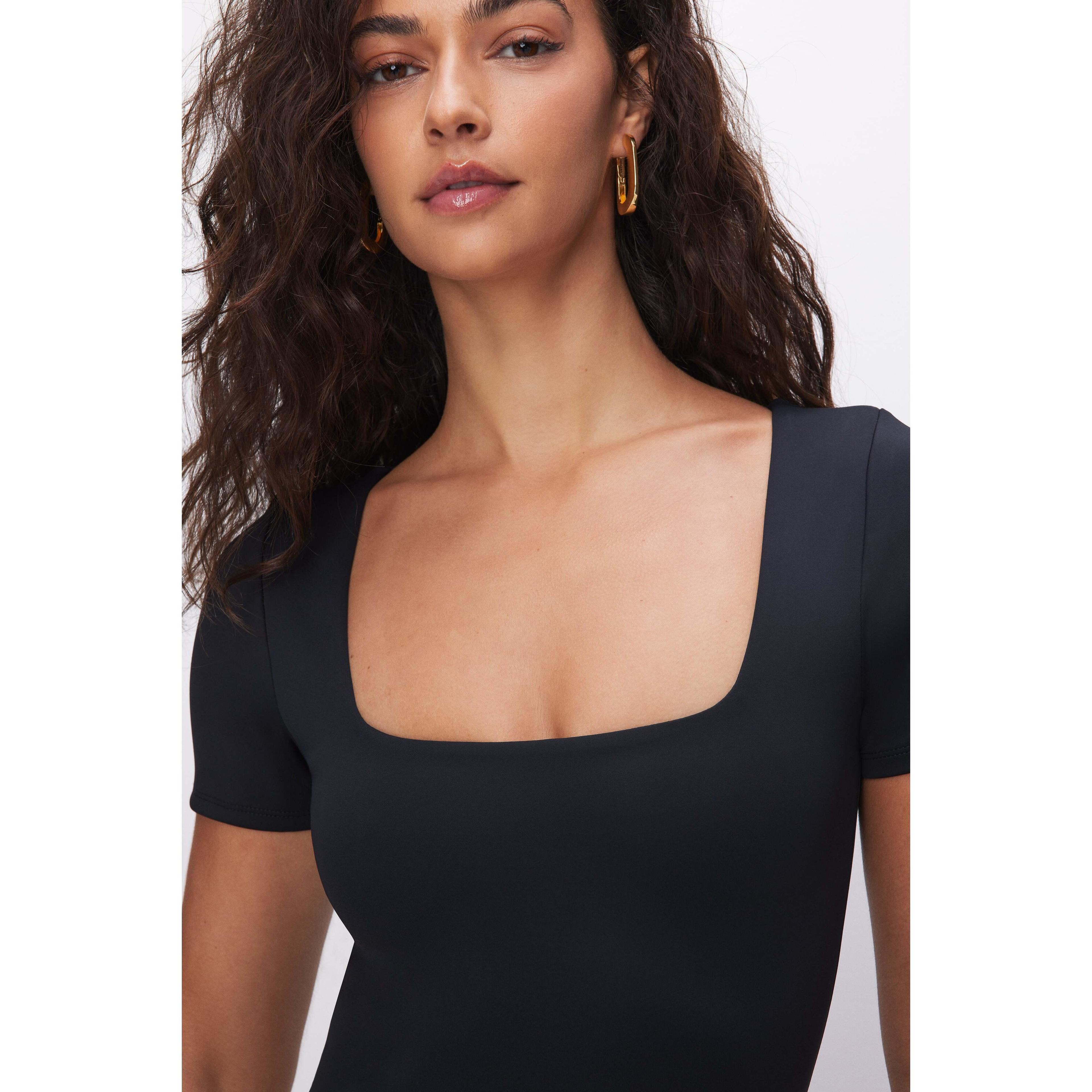 Womens Scuba Square Neck Bodysuit | Black, Size 3XL | Good American by Khlo Kardashian Product Image