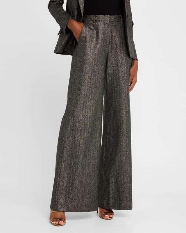 Pilar Metallic Herringbone Wide-Leg Pants Product Image