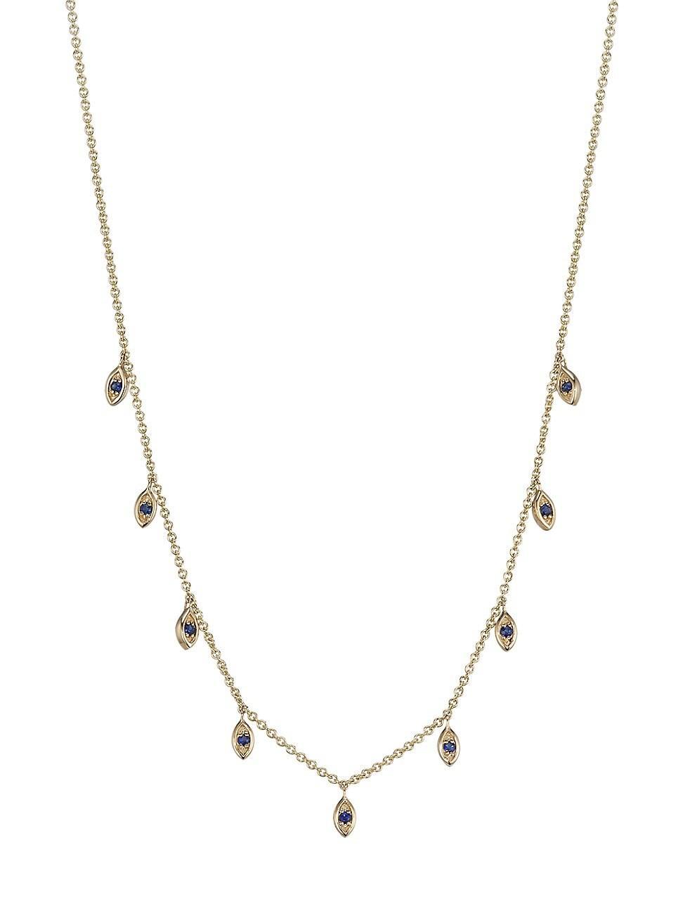 Womens 14K Yellow Gold & Sapphire Marquise Charm Necklace Product Image