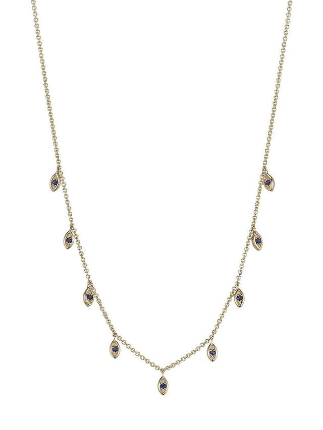 Womens 14K Yellow Gold & Sapphire Marquise Charm Necklace Product Image