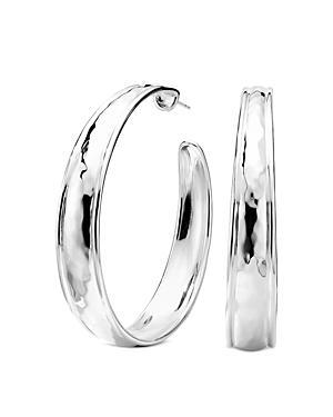 Womens Goddess #4 Sterling Silver Tapered Hoop Earrings Product Image