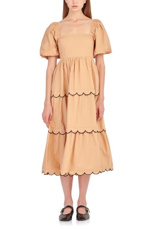 Womens Colorblock Scallop Midi Dress - Tan Product Image