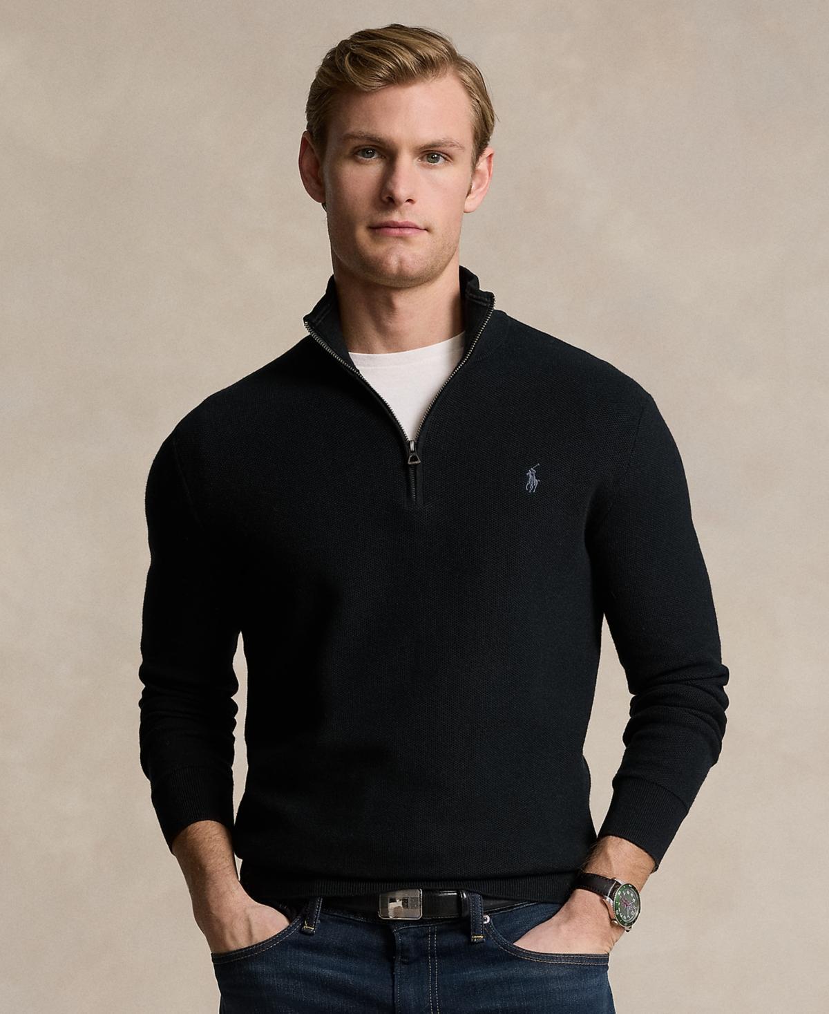 Polo Ralph Lauren Mens Mesh-Knit Cotton Quarter-Zip Sweater Product Image