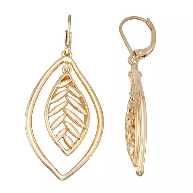 Napier Gold Tone Fall Leaves Orbital Drop Earrings, Womens Product Image