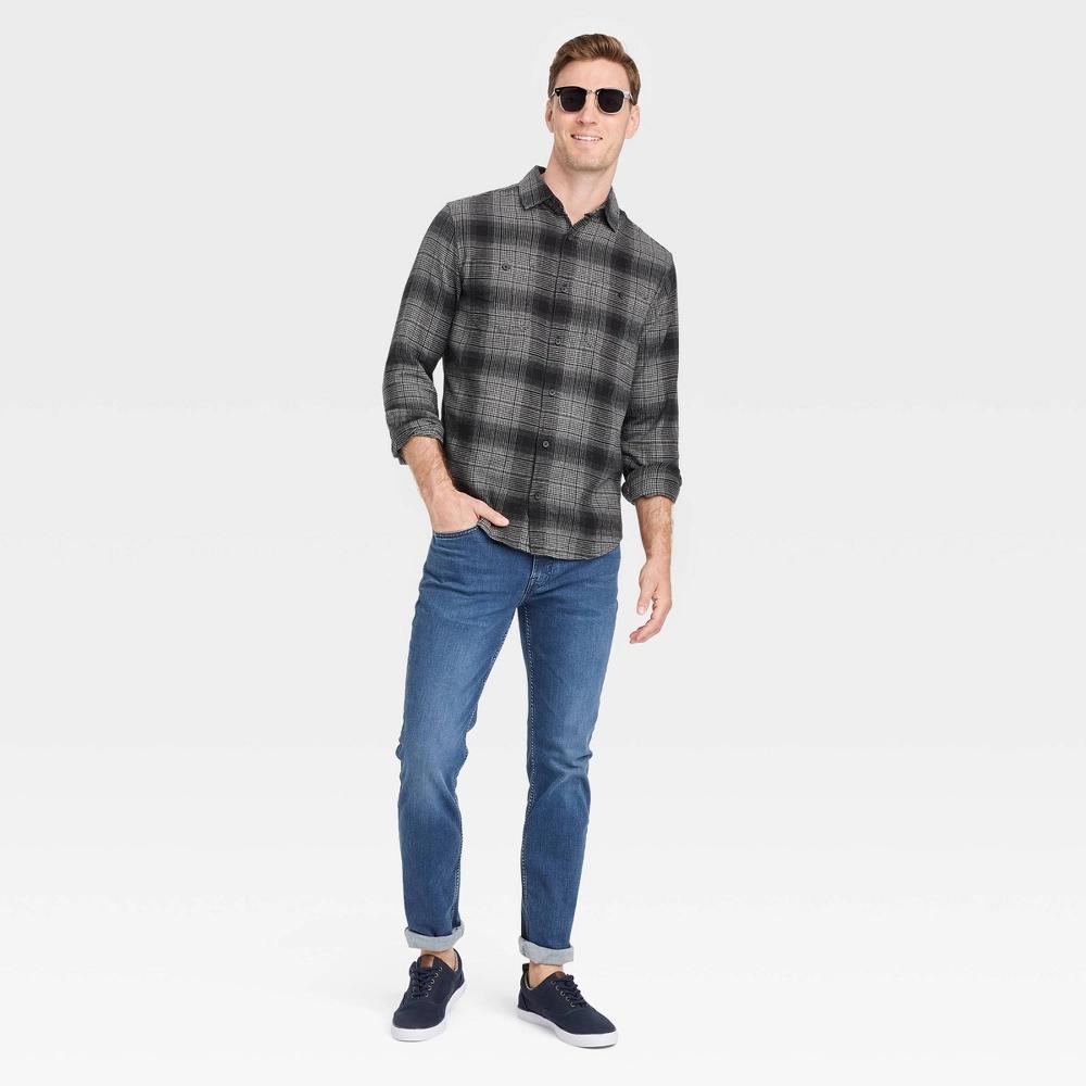 Men's Mid-Weight Flannel Long Sleeve Button-Down Shirt - Goodfellow & Co™ Midnight Black M Product Image