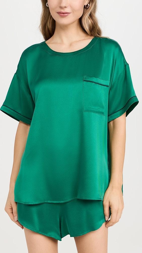 Lunya Washable Silk Long Sleeve Piped Tee Short Set | Shopbop Product Image