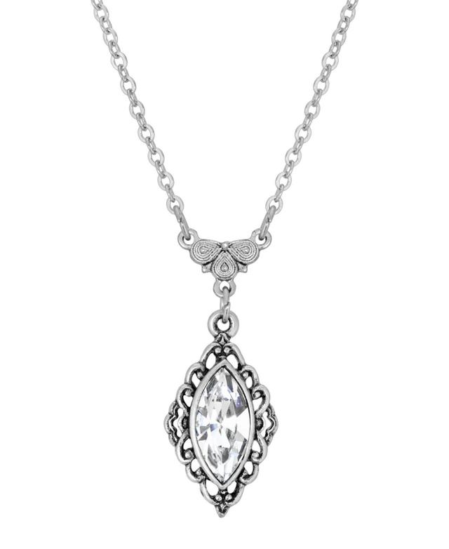 1928 Silver Tone Simulated Crystal Filigree Pendant Necklace, Womens, Clear Product Image