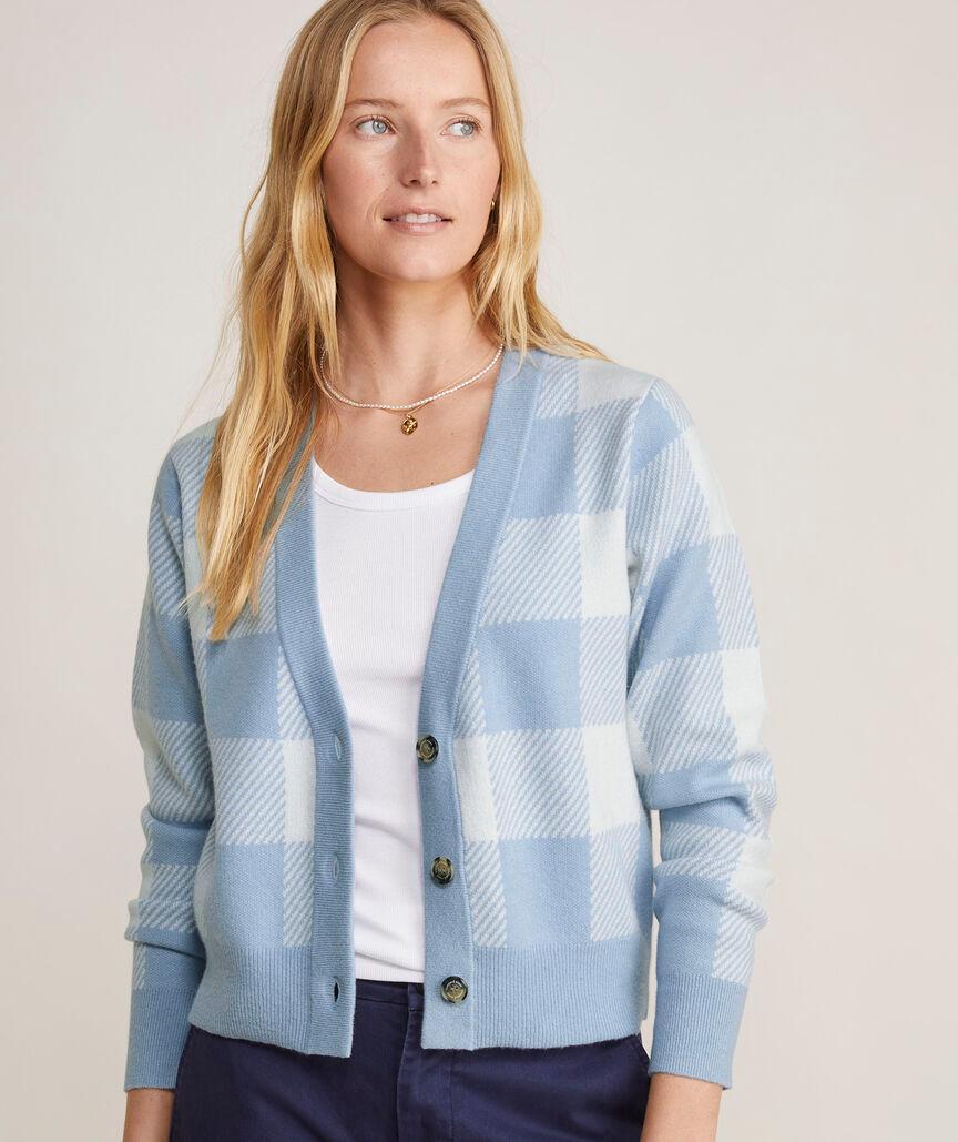 Cashmere Gingham V-Neck Cardigan Product Image