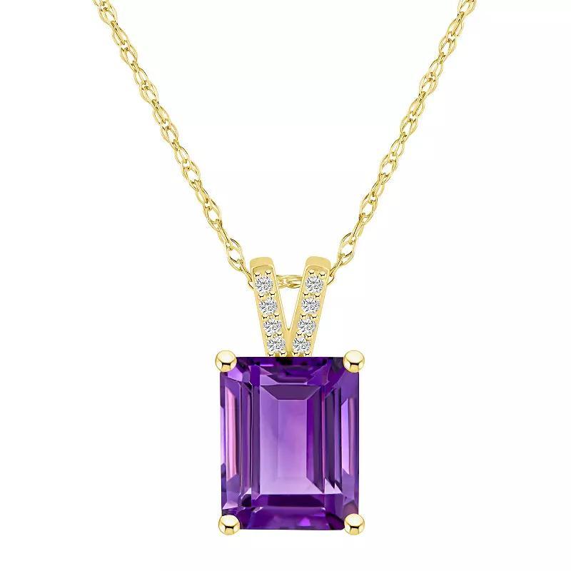 Alyson Layne 10k Gold Emerald Cut Gemstone Diamond Accent Pendant Necklace, Womens Purple Product Image