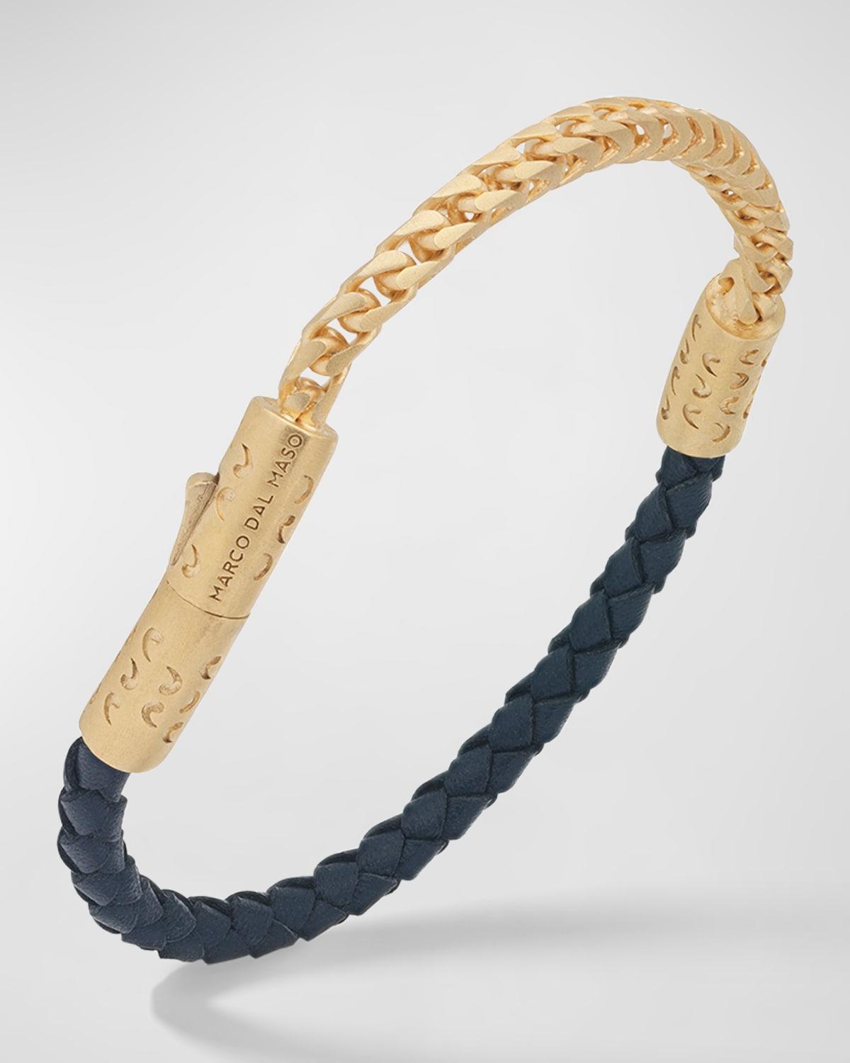 Mens Lash Leather Franco Chain Combo Bracelet, Gold Product Image