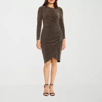 London Style Womens Glitter Long Sleeve Sheath Dress Product Image