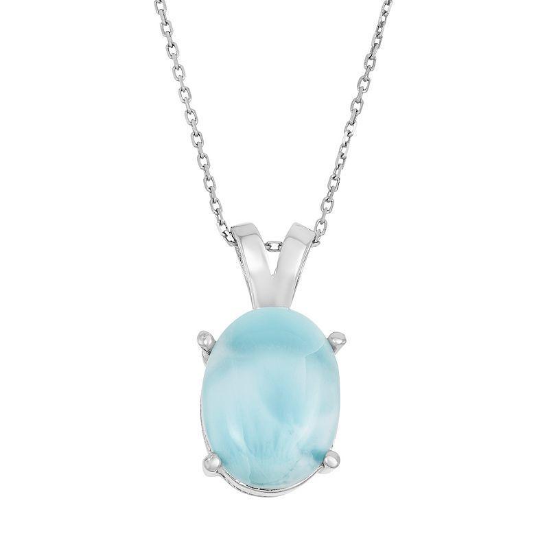 Larimar Sterling Silver Oval Pendant Necklace, Womens Blue Product Image