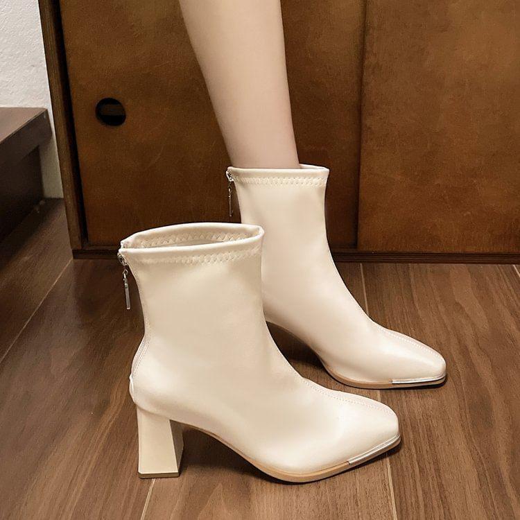 Block Heel Plain Short Boots Product Image