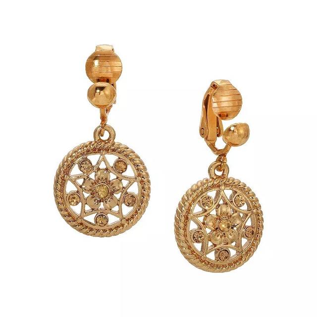 1928 Gold Tone Light Topaz Crystal Round Drop Clip Earrings, Womens, Lt Beige Product Image