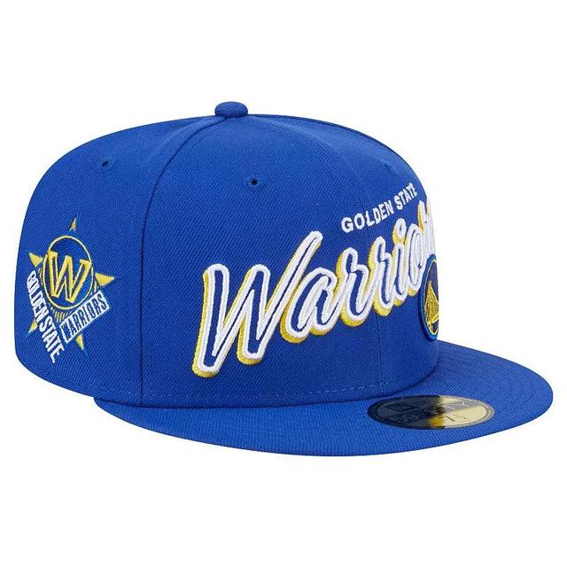 Mens New Era Royal Golden State Warriors Sport Night Script Sided 59FIFTY Fitted Hat Product Image