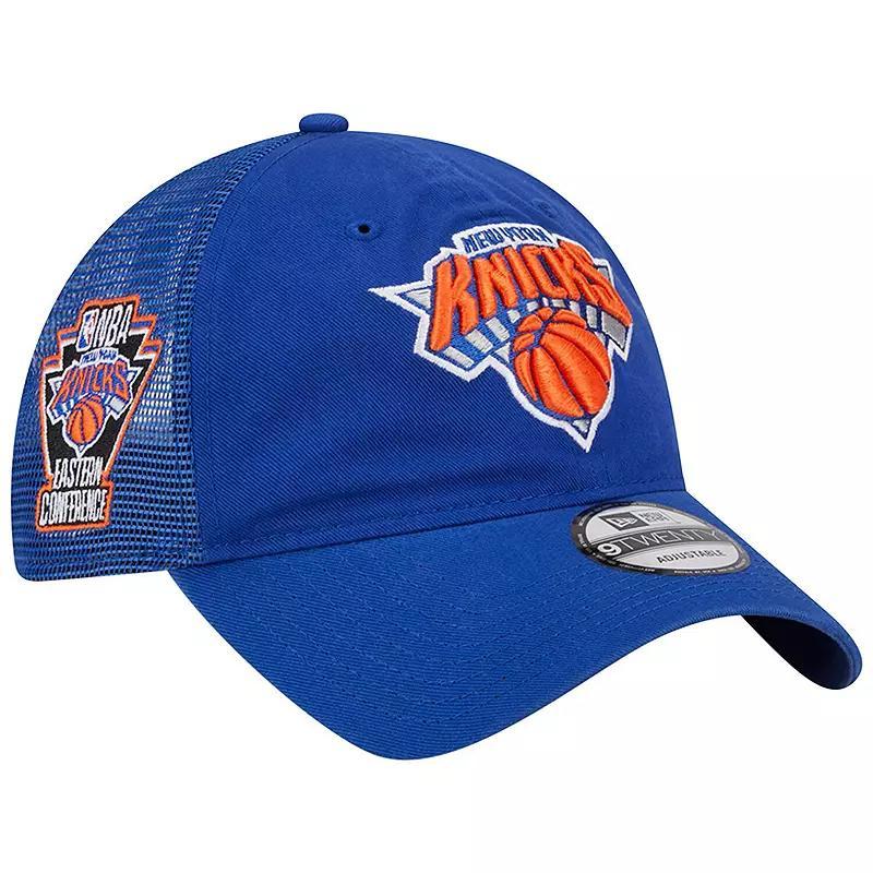 Mens New Era Blue New York Knicks Distinct Side Patch Trucker 9TWENTY Adjustable Hat Product Image