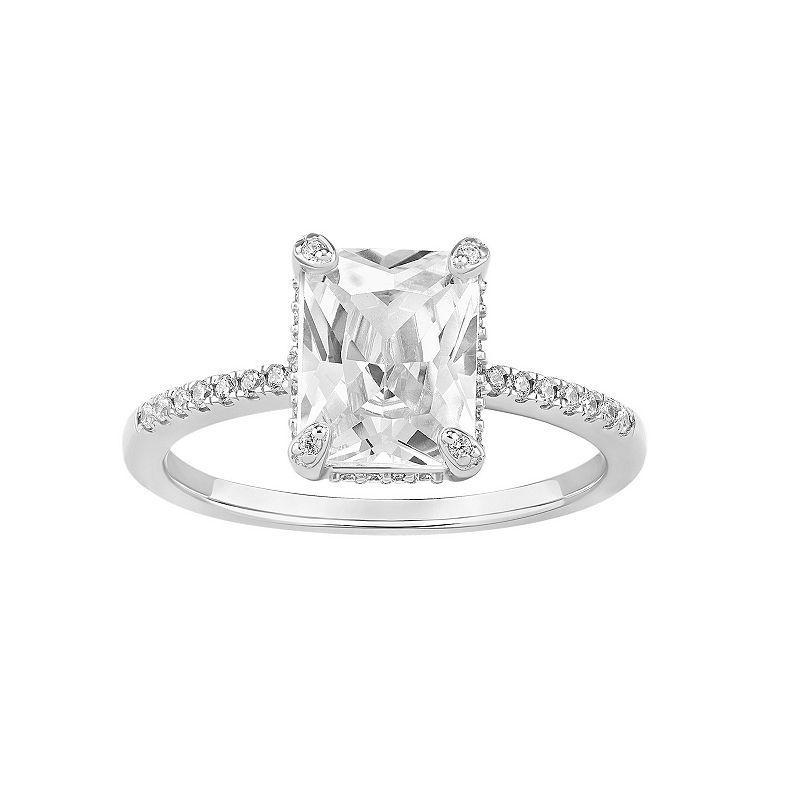 PRIMROSE Sterling Silver Cubic Zirconia Baguette Ring, Womens Sterling Clear Product Image