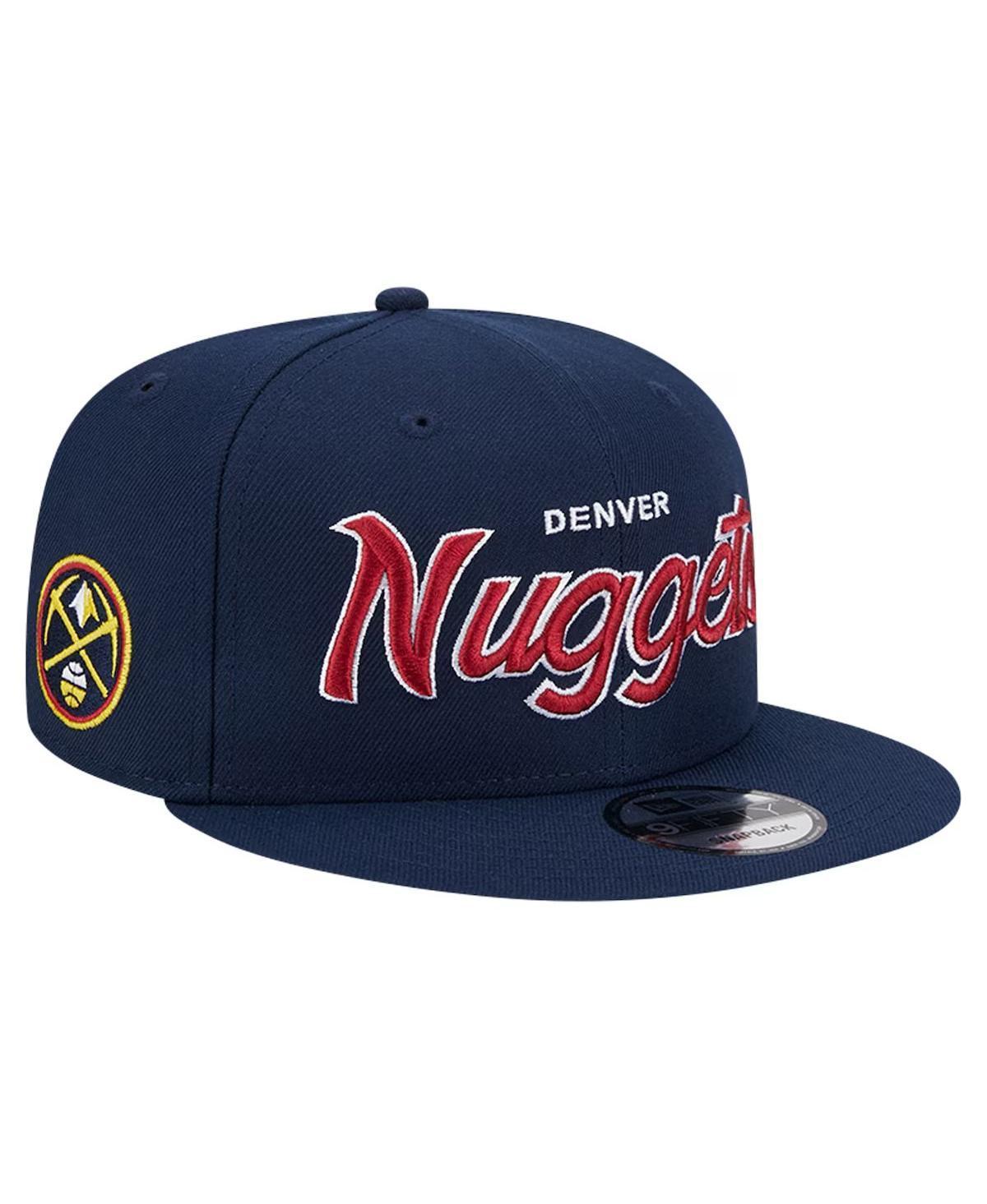 Mens New Era Denver Nuggets Evergreen Script Side Patch 9FIFTY Snapback Hat, Blue Product Image