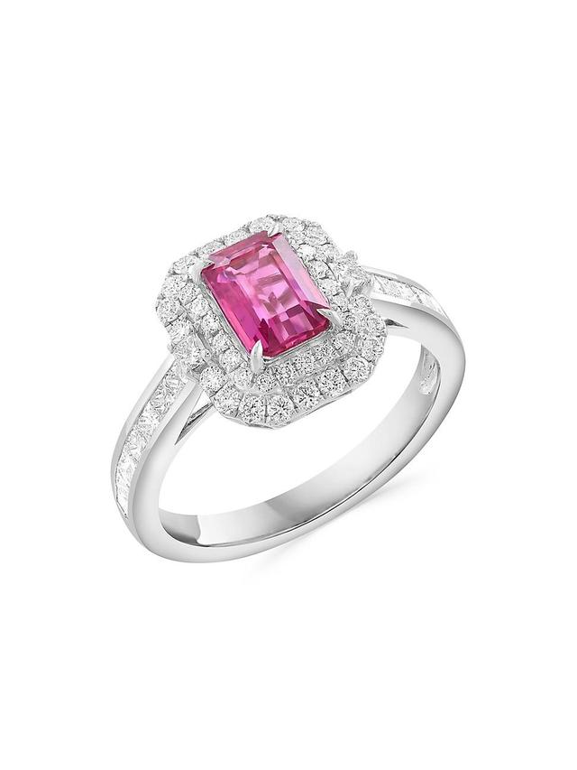 Womens 18K White Gold, Pink Sapphire & 0.90 TCW Diamond Halo Ring Product Image