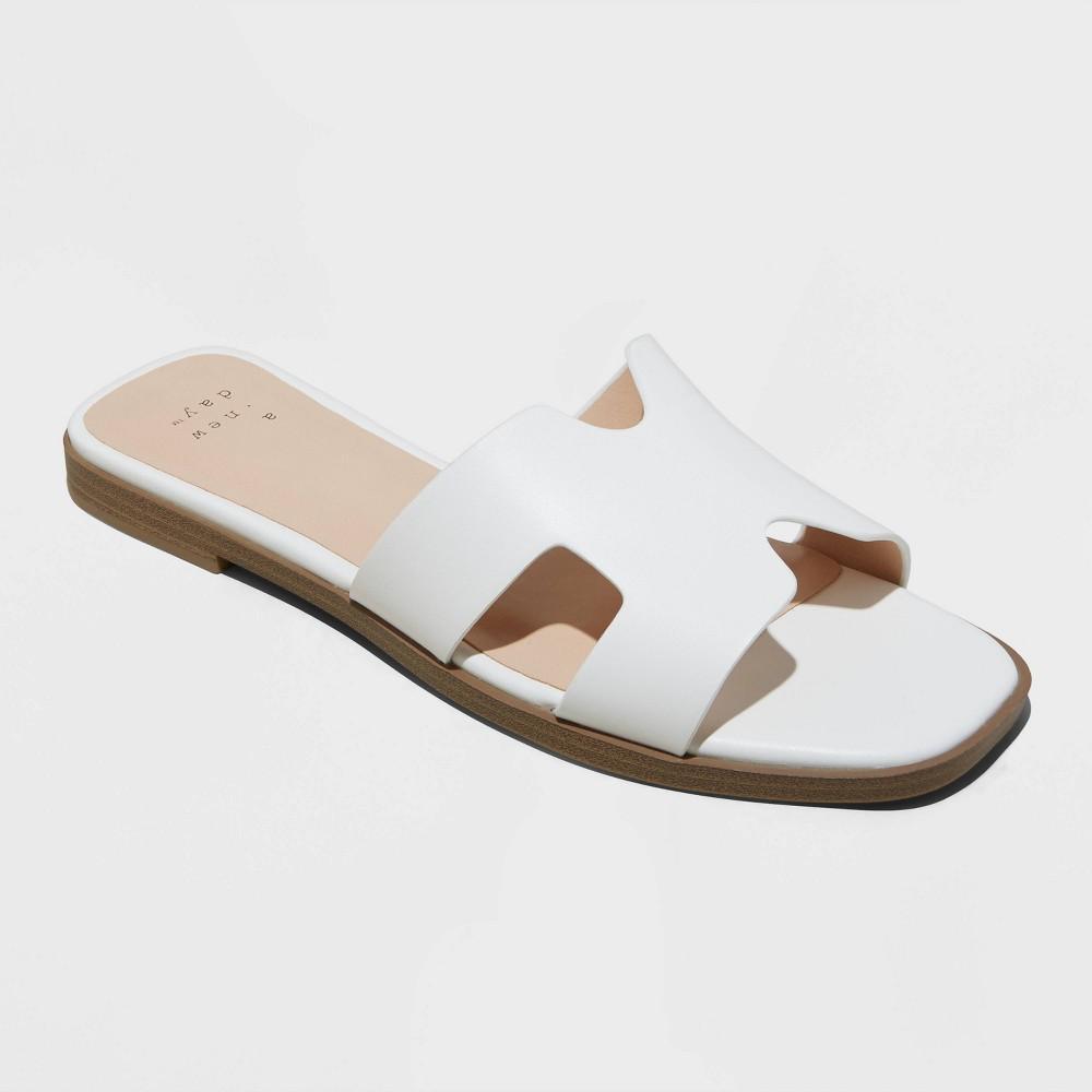 Womens Nina Wide Width Slide Sandals - A New Day White 8W Product Image