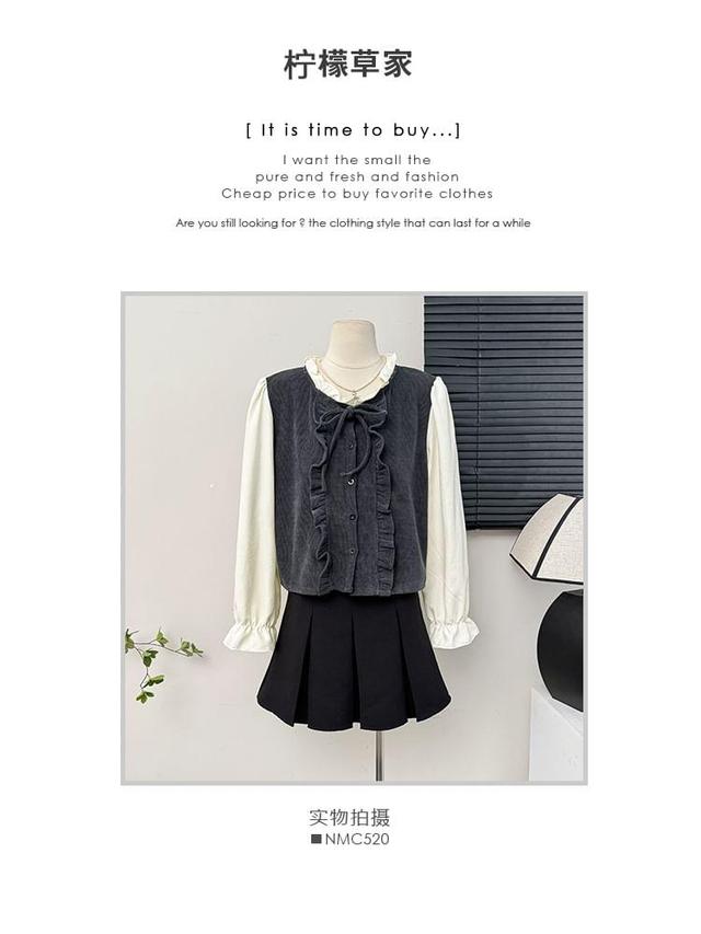 Two-Tone Ruffled Loose Shirt Product Image