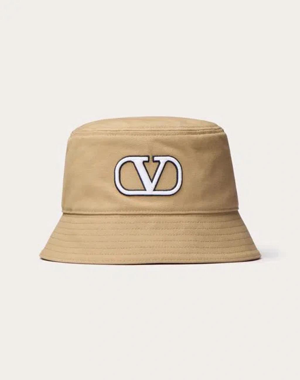 VALENTINO GARAVANI Vlogo Signature Cotton Bucket Hat With Vlogo Embroidery In Beige Product Image