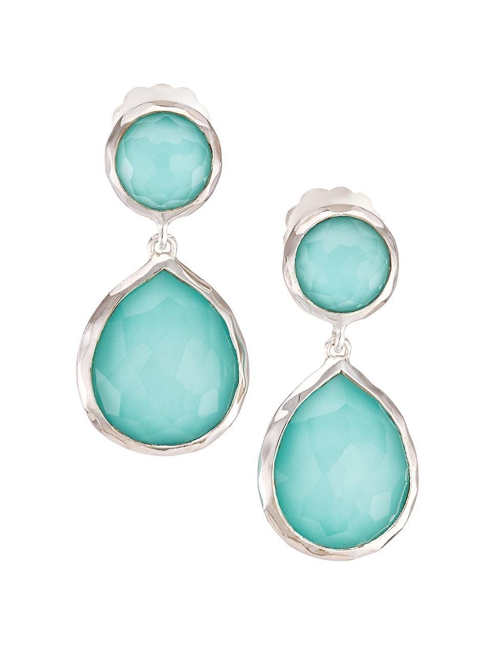 Womens Rock Candy Sterling Silver, Rock Crystal, & Turquoise Drop Earrings Product Image