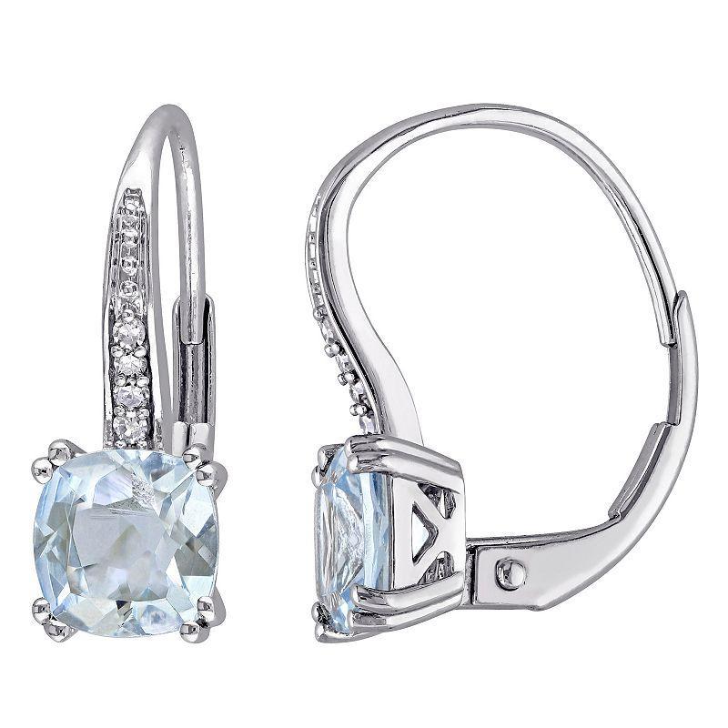 Stella Grace 10k White Gold Aquamarine & Diamond Accent Leverback Earrings, Womens, 10k Whgold Product Image