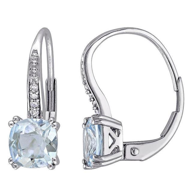 Stella Grace 10k White Gold Aquamarine & Diamond Accent Leverback Earrings, Womens, Blue Product Image